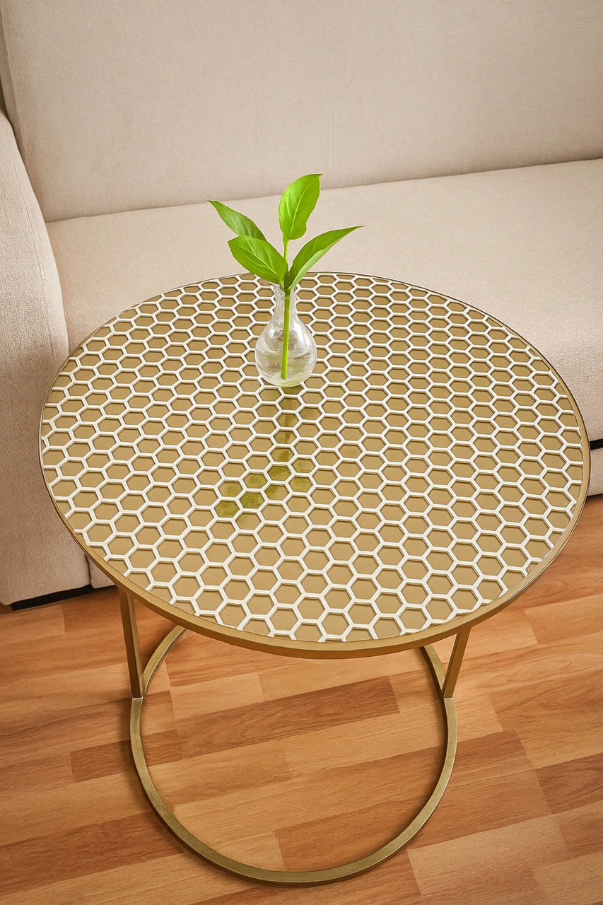 Rona Home Yuvarlak Orta Sehpa Lüks Hasır Pvc Şeffaf Petek Desen Masa Örtüsü Silinebilir, Çeyizlik Beyaz