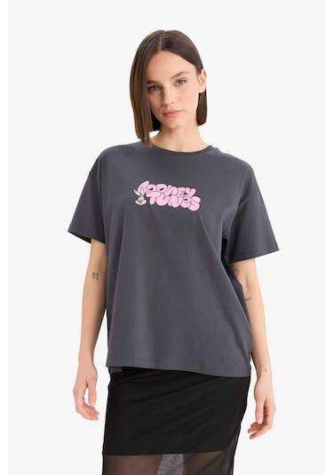 Defacto Coool Looney Tunes Oversize Geniş Kalıp Sırt Baskılı Kısa Kollu Tişört E9847ax25auar191 Antrasit