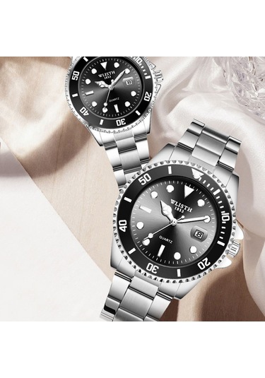 Yunboo Wlısth S526 Erkek情侣石英手表 - Yeşil Gümüş Kordon, Takvim, Gece Görünürlüğü, 30m Su Geçirmez, Tek Yönlü Döner Çember, Kadınlarla Eşleşir Çok Renkli