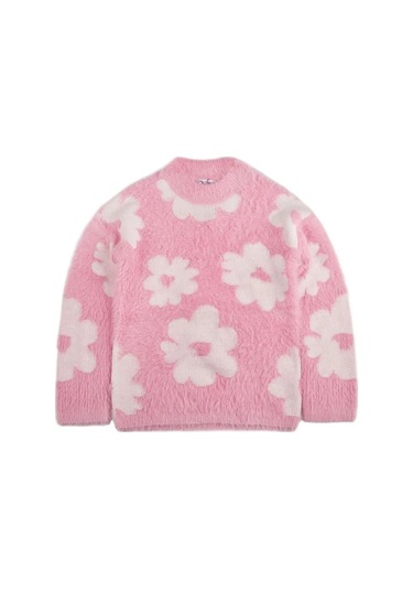 Kari Kız Çocuk İçin Kabarık Baskılı Kazak 420118254 Beyaz