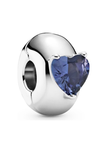 Nur Silver Mavi Kalp Detay Durdurucu Gümüş Charm Nur-bl10008