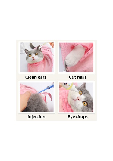 Geeksen Kedi Yıkama Torbası - Kaşıntı Ve Isırık Koruyucu, İlaçlama, Tırnak Kesme, Kulak Temizleme İçin Elastik Mesh Malzeme Pembe