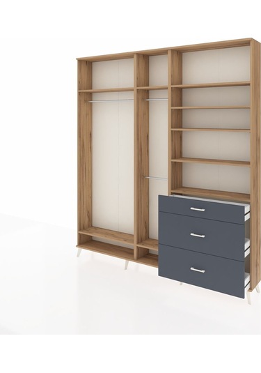 Arges Dolap 9 Raflı 3 Çekmeceli 3 Askılı 220x30x243 Çam-çam/antrasit Atlas Çam/antrasıt