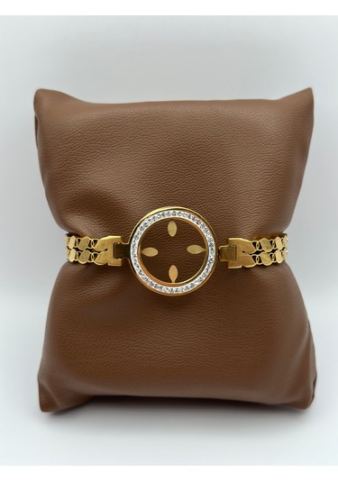 Arnes Jewelry Çelik Çeyrek Altın Takılabilen Kelepçe Bileklik