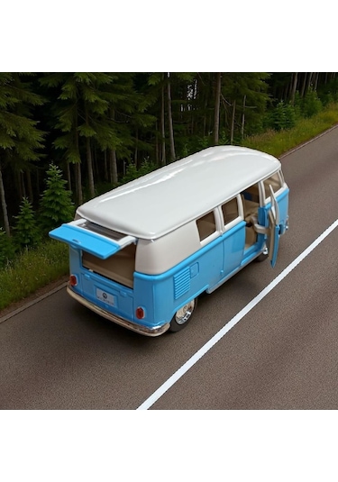 Nostaljik Metal Çek Bırak Mavi Wv Minibüs Araba Kapılar Açılır Diğer