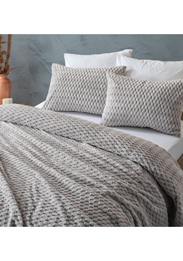 Doqu Petek Battaniye Seti Çift Kişilik Gri Diğer