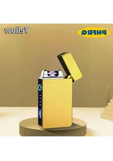 Trendooze Gaojunshop01 Usb Şarjlı Çift Ark Çakmak, Güç Göstergeli Hediye Sarı