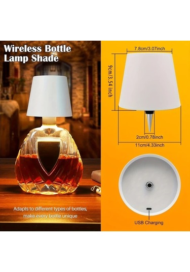 Honeybeeshop Şarj Edilebilir Kablosuz Şişe Lambası Siyah 3 Renk Sıcaklığı Ofis Mobilyaları İçin Masa Lambası Çeşitli Şişelere Uyumlu Siyah