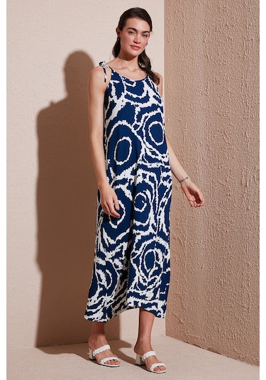 Lela Regular Fit Ip Askılı Uzun Bayan Elbise 5865732 Lacivert