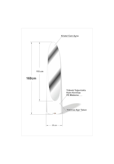 İlginç Değişik 140 Cm Hediyelik Beyaz Silindir Elips Boy Aynası Beyaz