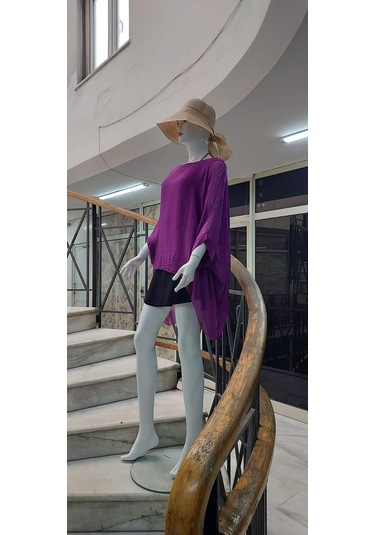 İtalyan Yarasa Kollu İpek Bluz Açık Mor