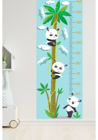 Sevimli Pandalar Ve Kuşlar Boy Ölçer Sticker Boy Ölçüm Cetveli