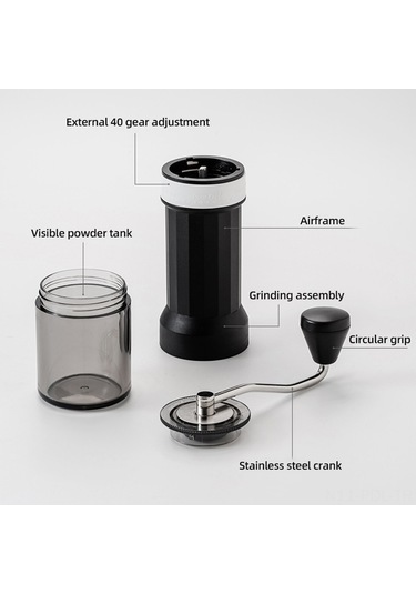 Padalink El İle Kahve Değirmeni, 40 Seviye Ayar, Görünür Depo, Çift Eksen, Uzun Kollü, Ev/野营/seyahat İçin Taşınabilir Beyaz Beyaz