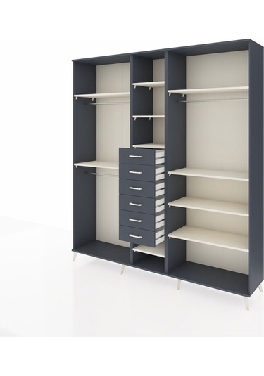 Hyperion Dolap 10 Raflı 6 Çekmeceli 3 Askılı 220x44x243 Antrasit-aytaşı/antrasit Aytası/antrasıt