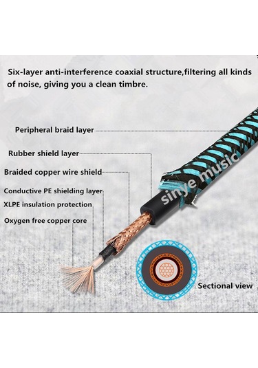 Sones Ahşap Gitar Bas Bağlantı Kablosu Gürültü Azaltıcı Ses Kablosu, Kablo Uzunluğu: 10 M, Rastgele Renk Teslimatı