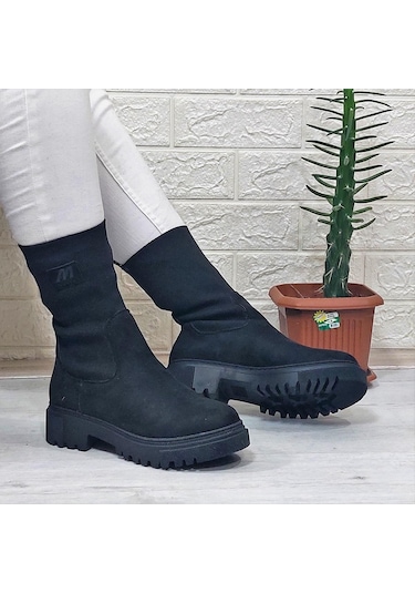 M.p 2746 Siyah Süet Bilekten Lastikli 27cm Bayan Bot 001