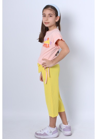 Kız Çocuk İkili Takım Sırt Baskılı Püsküllü Kolları Fıfırlı F20 Pembe
