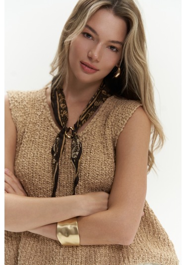 Mai Collection Mai Studios Co. Knitle Rahat Kalıp Triko Tarçın Crop Tarçın