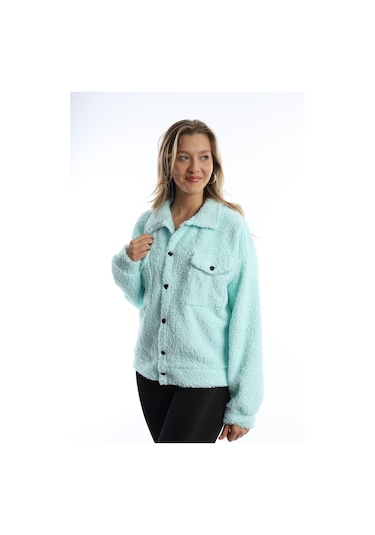 Kadın Çıt Çıt Kapamalı Kıvırcık Peluş Ceket Mint Mint Yeşili