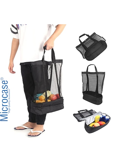 Microcase 2 Katlı 50lt Termal Buzluk Bölmeli Plaj Seyahat Çantası Al4519 Siyah