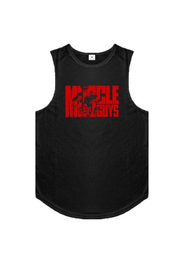 Siyah Muscleguys Spor Moda Tank Top Yaz Spor Salonu Vücut Geliştirme Kolsuz T-shirt Erkek Tranning Yelek Spor Örgü Muscleguys Baskılı Atlet