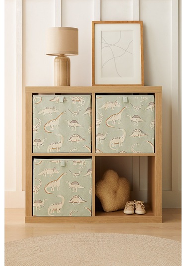 Ocean Home Textile 3'lü Çocuk Odası Dinozor Kutu Set 33 X 30 X 33 Cm Mint