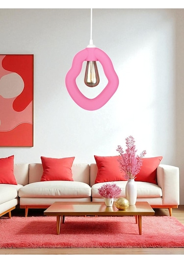 Bohem Beton Görünümlü Modern Minimalist Avize Ayarlı E27 Duy Salon Mutfak Yatak Odası Ofis Kafe Pembe