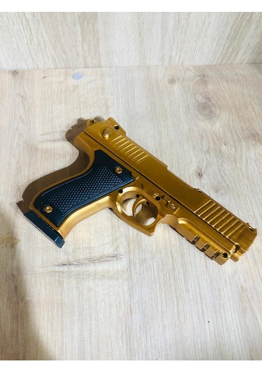 Gold Renk Boncuklu Oyuncak Tabanca 1 Adet + 2 Adet Hedef 9 Cm Siyah + 21 Paket Boncuk Karışık