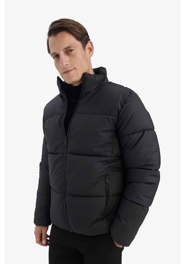 Defacto Slim Fit Dik Yaka Astarlı Fermuarlı Su Geçirmez Siyah Erkek Mont C5631ax/bk27 Siyah