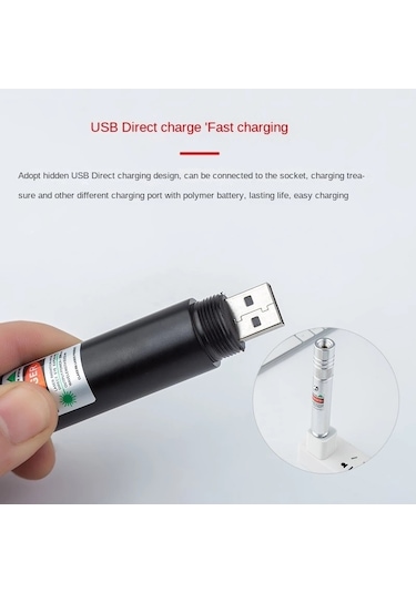 Fithome 100mw Desen Başlıklı Usb Şarjlı Yeşil Lazer Pointer
