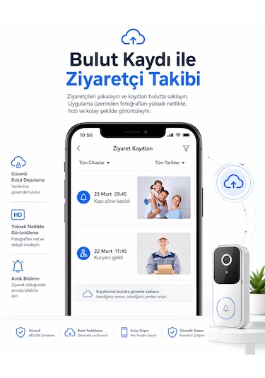 Akıllı Kablosuz Güvenlik Kapı Zili Kızılötesi Gece Görüş Modu Hd 1080p Kapı Zili Kamera Hareket Algılama