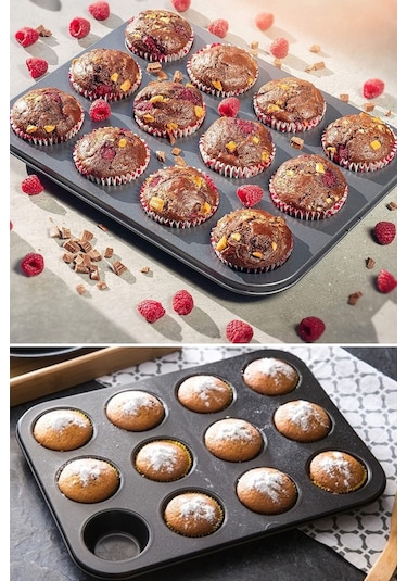 Muffin Kalıbı 12'li Kek Pasta Kurabiye Cupcake Lüx Muffin Kalıbı Metalik Siyah