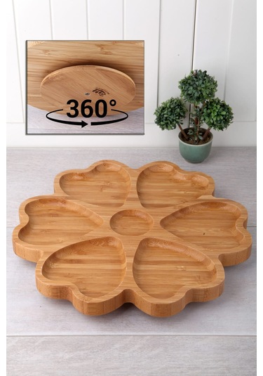 Balsa Bambu Döner Standlı 7 Bölmeli Büyük Sunum Ahşap