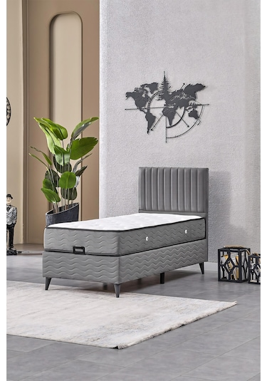 Evdemo Ezgi Tek Kişilik Baza Başlık Set Gri 90 190 90 x 190