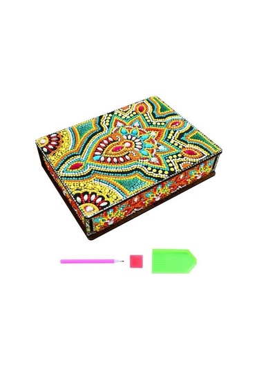 Novahub Yeşil 1 Takım Elmas Boyama Saklama Kutusu Sanatsal Taklidi Dekoratif Dıy Ahşap Mücevher Kutusu Kiti Ev İçin