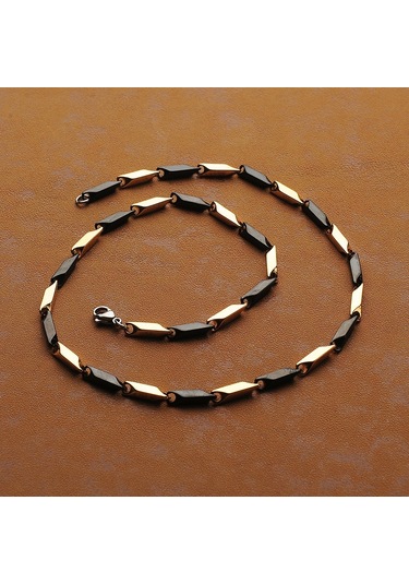 Sarı Siyah Erkek Çelik Zincir Kolye Takı Aksesuar K24 T5