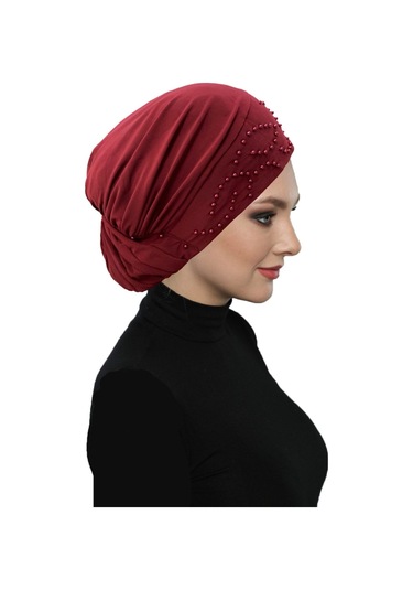 TOPUZLU BORDO HAZIR TÜRBAN TESETTÜR BONE Bordo