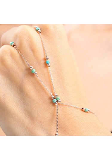 Orman Yeşili Boncuk Detay Rose Renk Gümüş Şahmeran Rose Gold