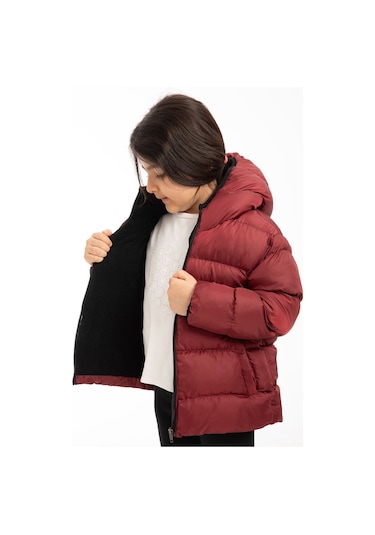 Kız Çocuk Bordo Içi Polarlı Kapüşonlu Su Geçirmez Rüzgara Dayanıklı Şişme Kışlık Mont & Kaban Bordo