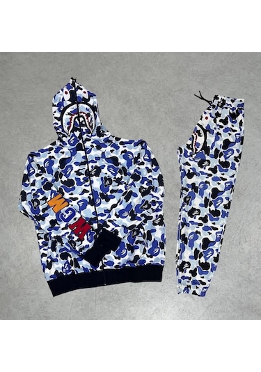Tarzyeri Unisex Pubg Bape X Shark Eşofman Takımı - Gri 001