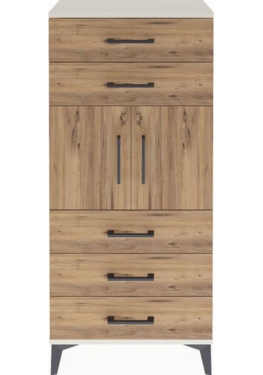 Arges Dolap Tek Raflı 5 Çekmeceli 2 Kapaklı 60x30x134 Aytaşı-çam Aytaşı