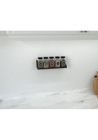 Aju Modern Baharat Rafı, Minimalist Mutfak Depolama, Metal Duvar Baharat Rafı, Mutfak Düzenleyici Raf Siyah