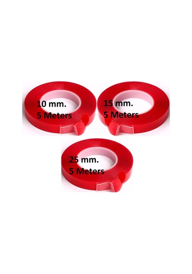 3 Adet Takım Çift Taraflı Yapıştırıcı Bant Seti Şeffaf 10-15-25mm