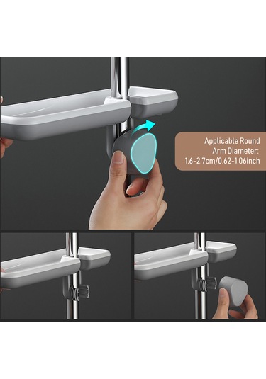 Ruicoo 360 Dönebilir Duş Rafı - Ayarlanabilir Yükseklikli Banyo Organizatörü Gri