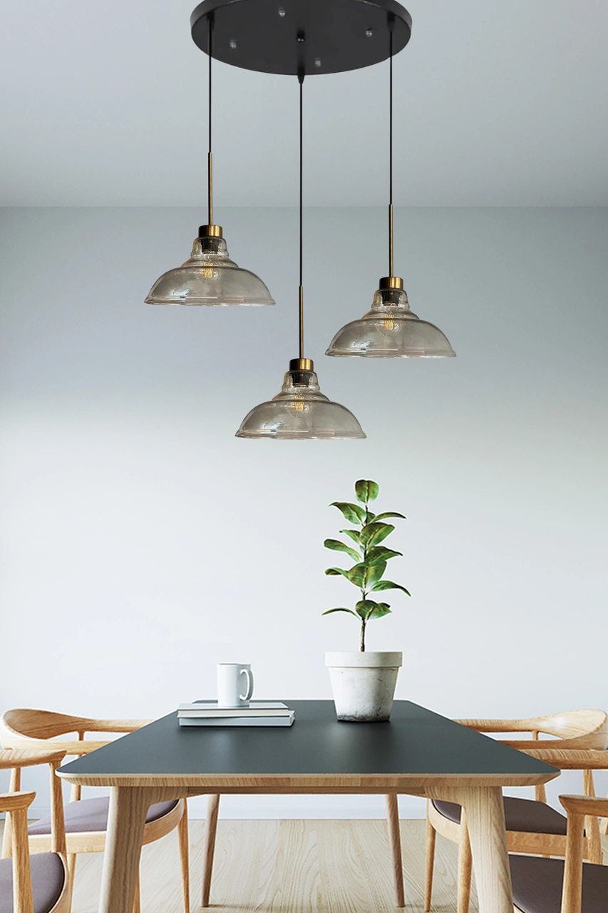 Üçlü Vishi Cam Bal Rengi Avize İnce Eskitme Başlık Retro Sarkıt Lamba Restoran Salon Aydınlatma Bal