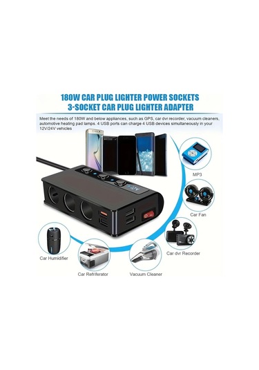 Motion003 Siyah 120w 180w Cift Usb Portlu Gerilim Gostergeli Yuksek Guc Araç Sarj Cihazi 12v 2