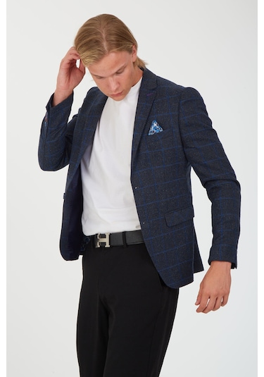 Sposo 5135 Dar Kalıp Kareli Antrasit Erkek Blazer Ceket Antrasit