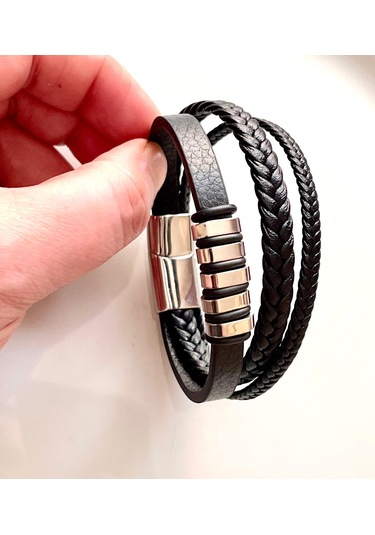 Gns Aksesuar Mixli Trend 3lü Model Siyah Erkek Bileklik 21 Cm Siyah