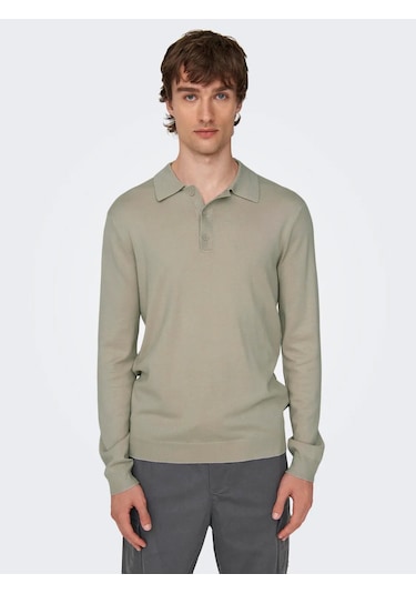 Only & Sons Erkek Polo Yaka Uzun Kollu Bej Triko T-shirt - 22021184 Siyah