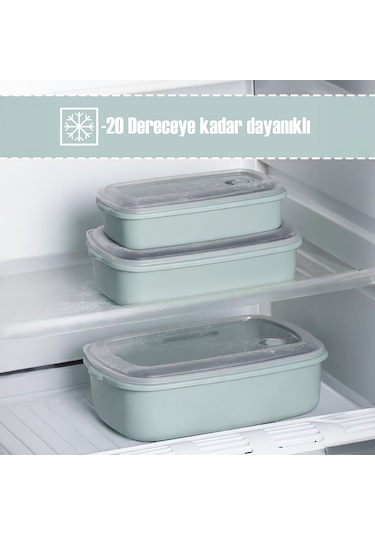 Porsima 5314 Kilitli Sızdırmaz Kapaklı Hava Tahliye Contalı Çok Amaçlı 3lü Dikdörtgen Erzak Yiyecek Saklama Kabı Seti Mavi- 1000-1700-2800ml Mavi